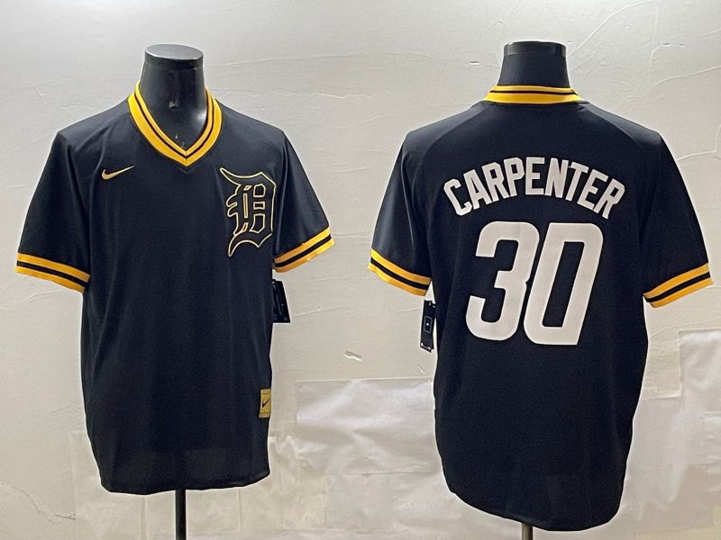 Men Detroit Tigers 30 Carpenter Black Gold Game 2025 Nike MLB Jersey style 1